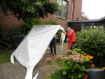 De partytent werd opgebouwd door handige mannen